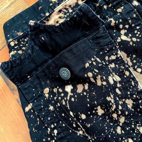 True Religion Ricky Black Jeans 32 Men’s Raf Simons Like Acid Splatter Distresse - Picture 6 of 11
